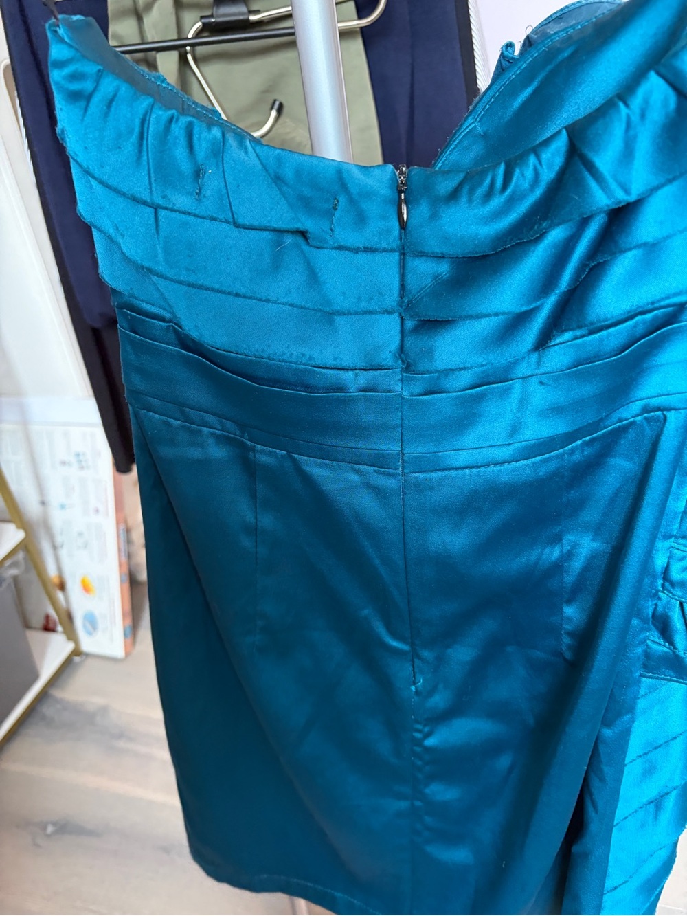 Teal Ruffle Strapless Prom Dress - Picture 3 of 7